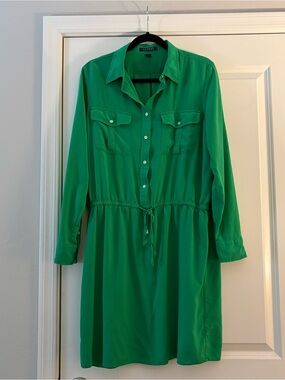 Lauren Ralph Lauren Women’s Green Waist Tie VisvoLong-Sleeve Shirt Dress